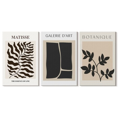 Zestaw 3 małych obrazów na płótnie - Minimalistyczne postery roślinne - beżowy