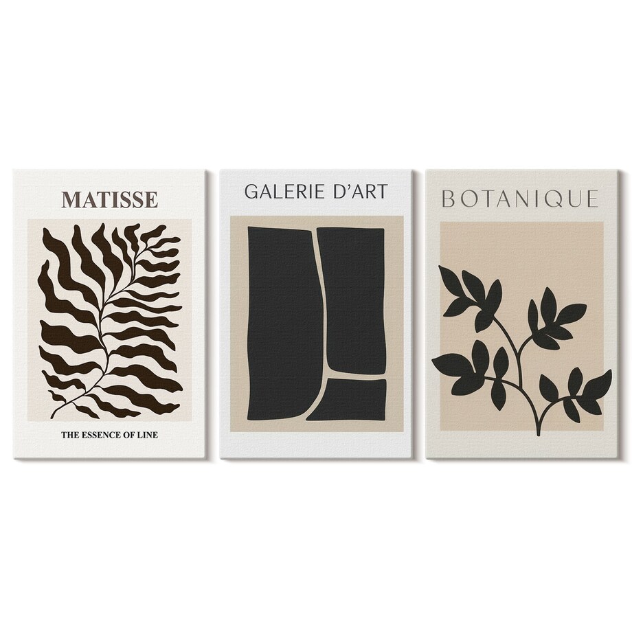 Zestaw 3 małych obrazów na płótnie - Minimalistyczne postery roślinne - beżowy