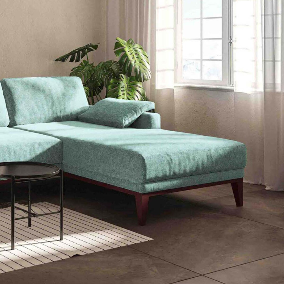 Sofa narożna Musso miętowa z pikowanym siedziskiem