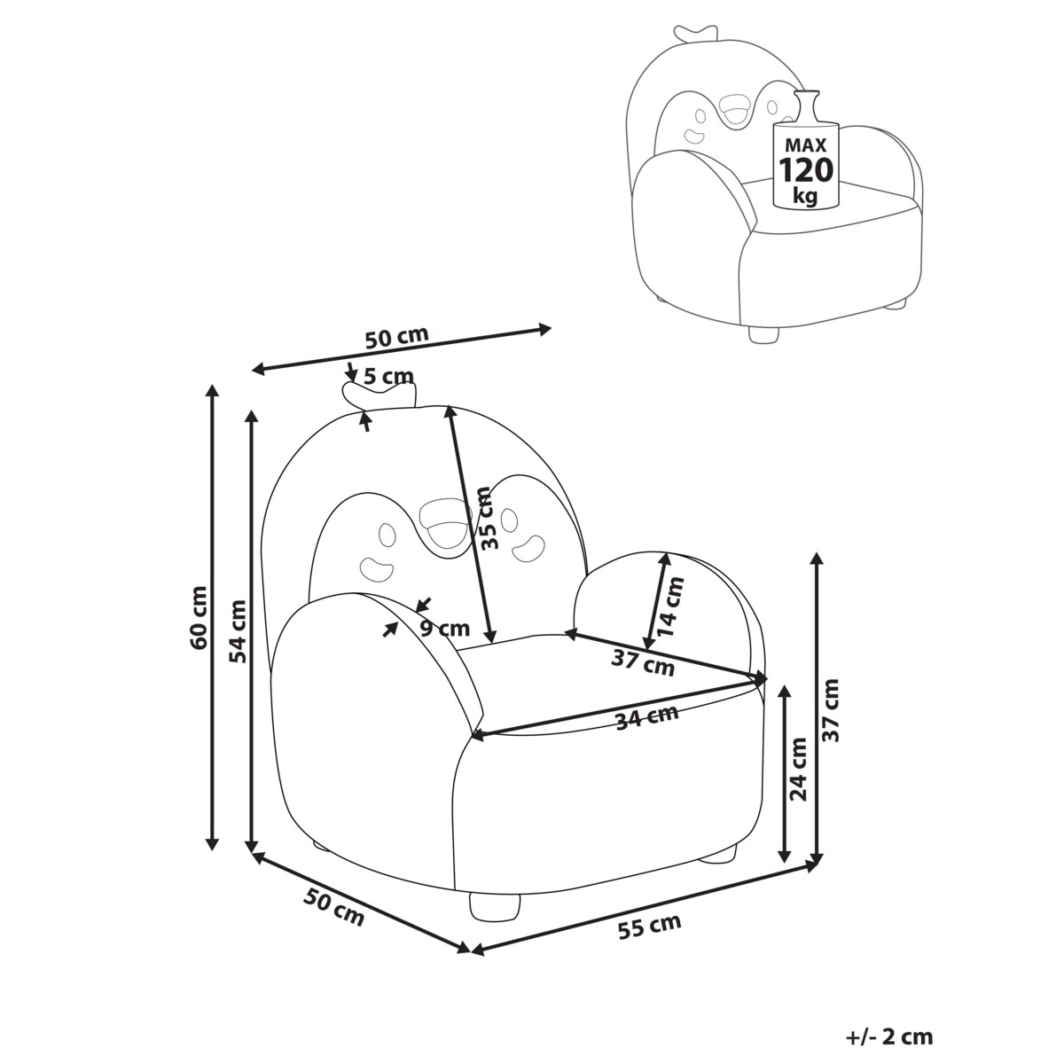 Fotel dziecięcy boucle pingwin czarny FYN
