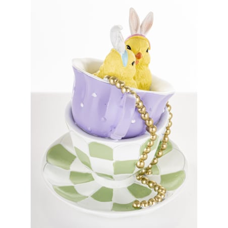 Dekoracja - para kurczaków i 2 filiżanki 14x11,5x11,5 cm