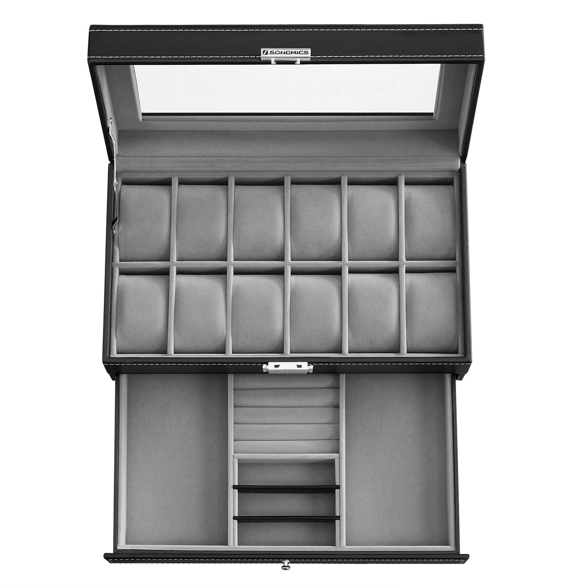 Kasetka Szkatułka Na Zegarki Biżuterie Prostokątna Czarna