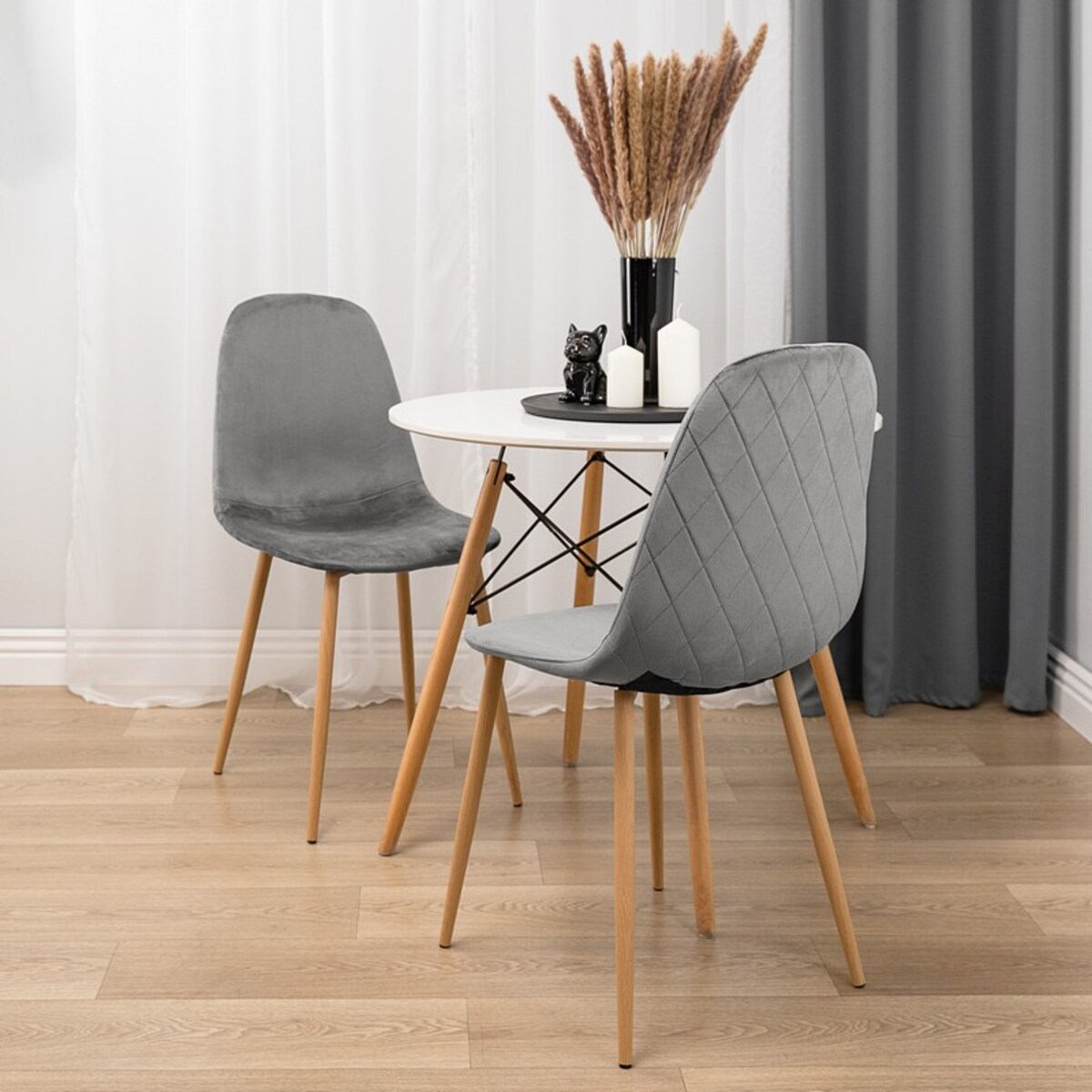 Krzesło tapicerowane welur szare nowowoczesne jasne nogi