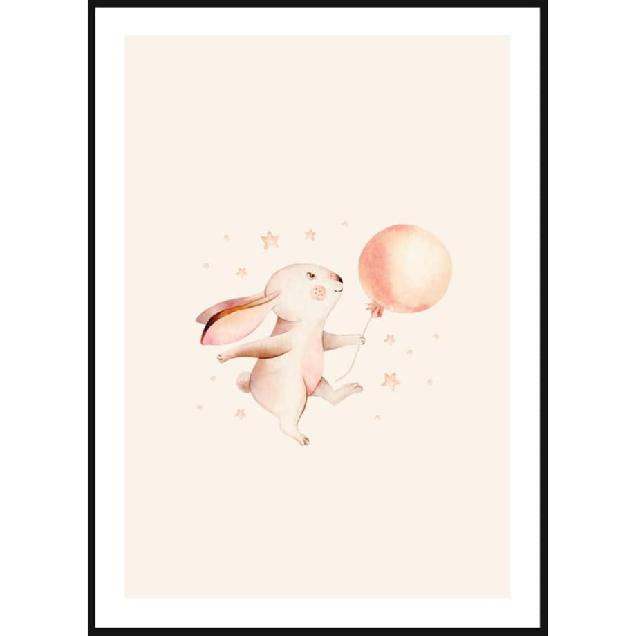 Poster Story, Plakat, Obraz - Króliczek z Różowym Balonem, wymiary 21 x 30 cm