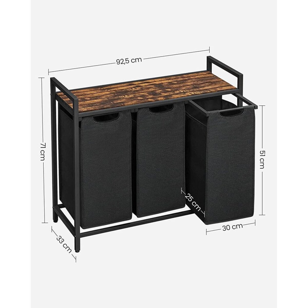 Szafka Łazienkowa / Kosz 92,5X33X71 Cm Rustykalny Brąz, Czarny