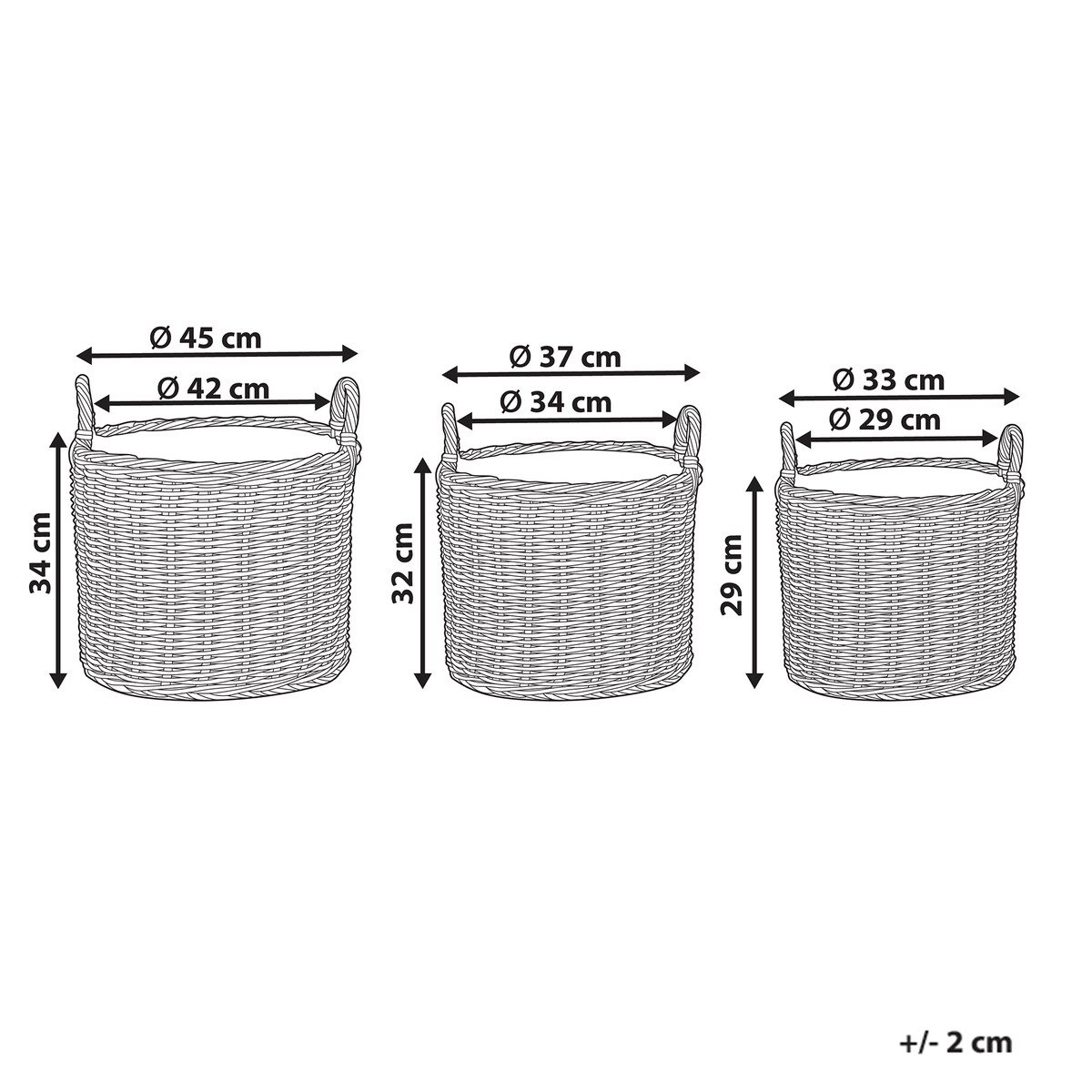 Zestaw 3 koszy na kwiaty PENDULA 33/37/45 cm Naturalny Technorattan
