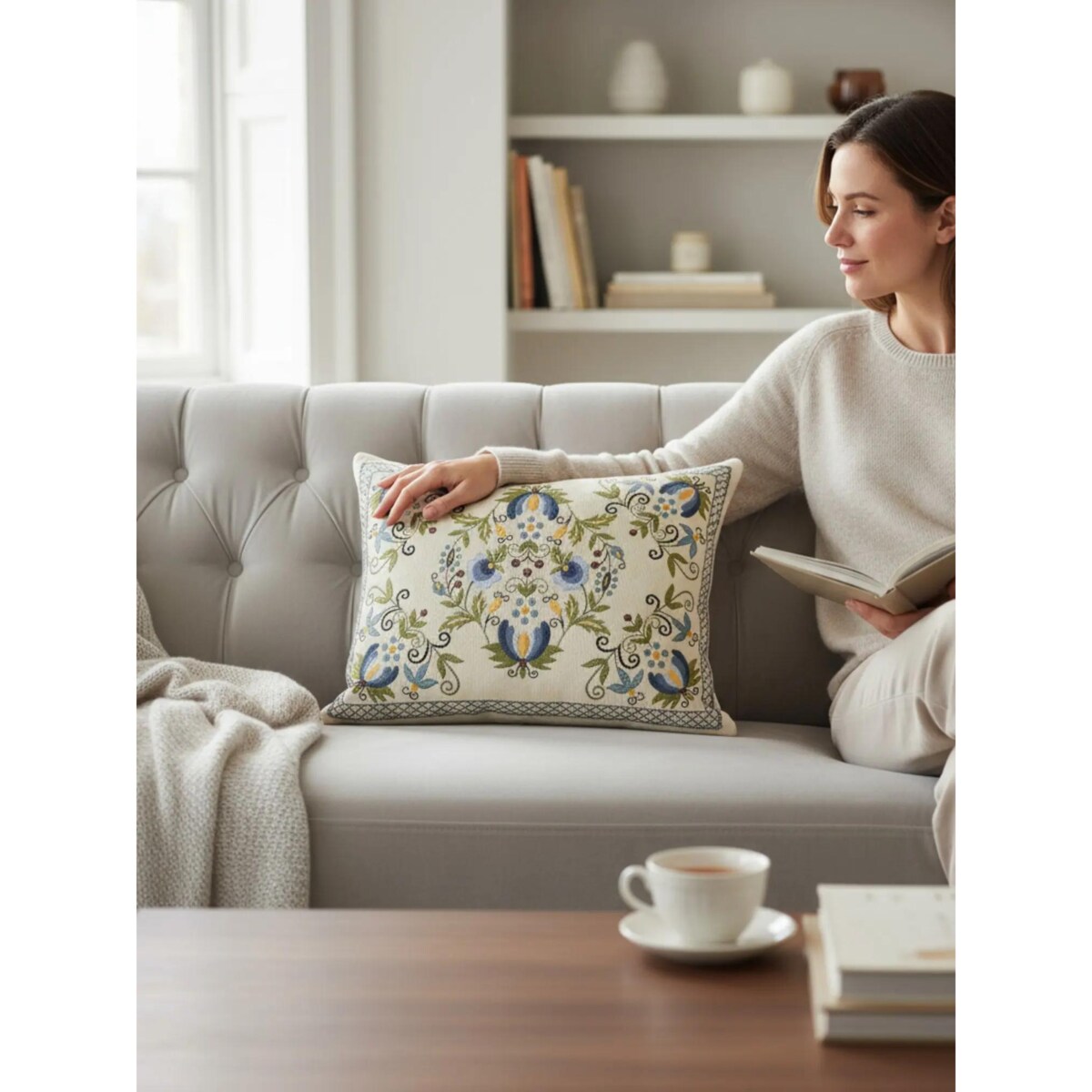 Dwustronna folkowa podłużna poduszka gobelinowa 46x36 Legenda