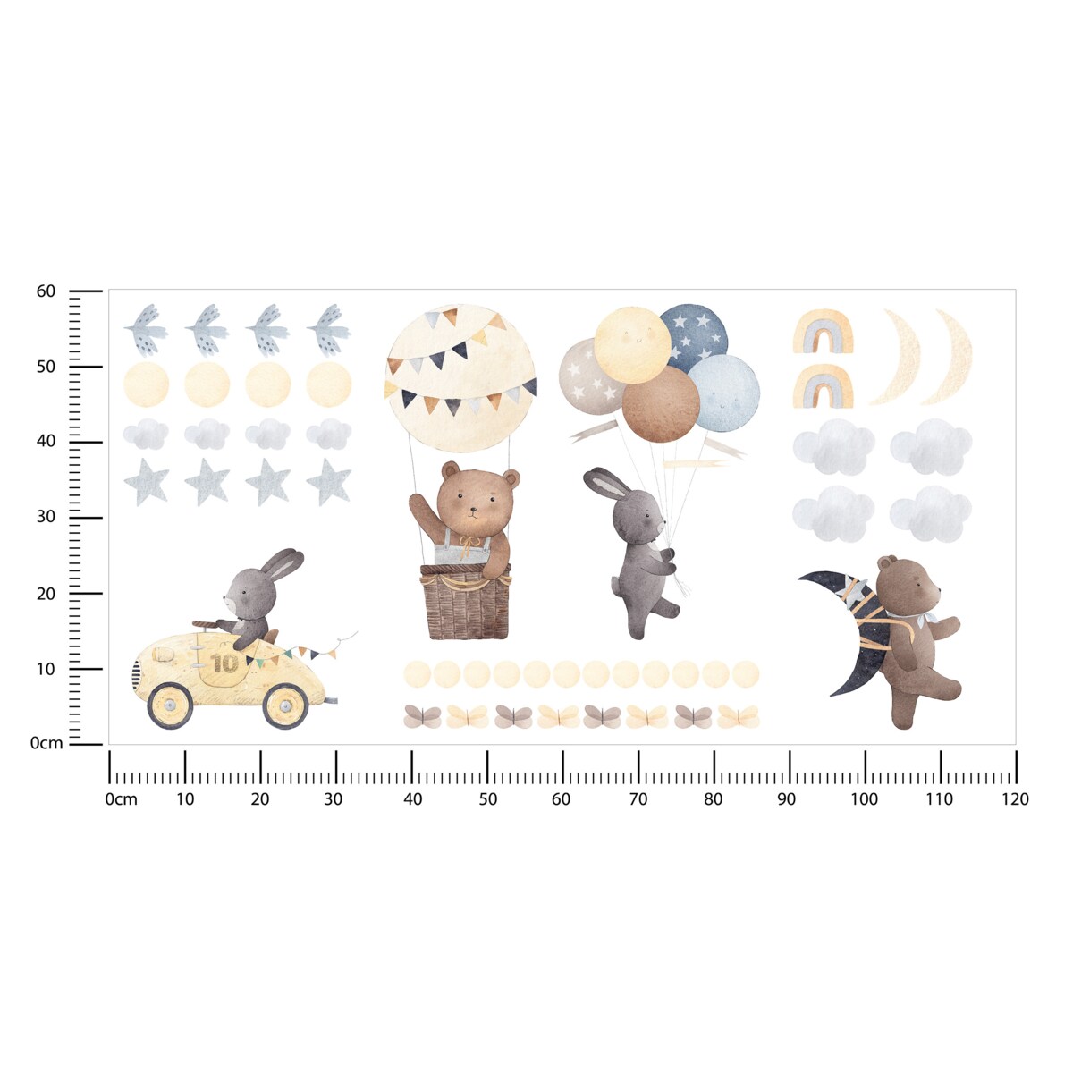 Naklejki Dla Dzieci ZWIERZĘTA Styl Boho Księżyce Gwiazdy Balony ZESTAW