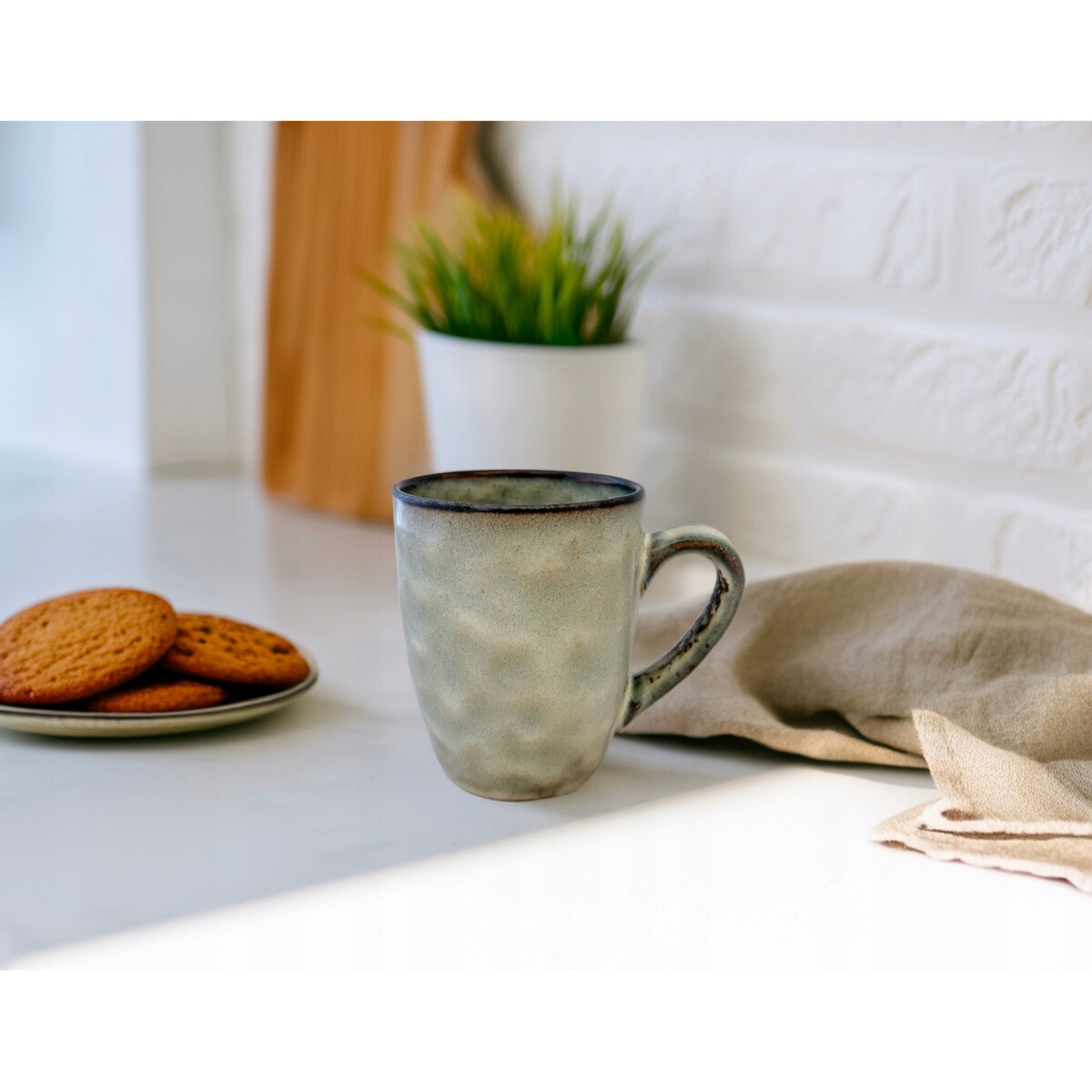 KUBEK CERAMICZNY 330ml z uchem do kawy herbaty pracy ziół latte szary duży