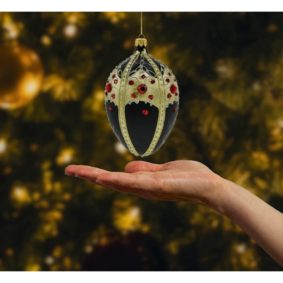 Bombka choinkowa: Ekskluzywne jajo Faberge ze złotym ornamentem: czarne
