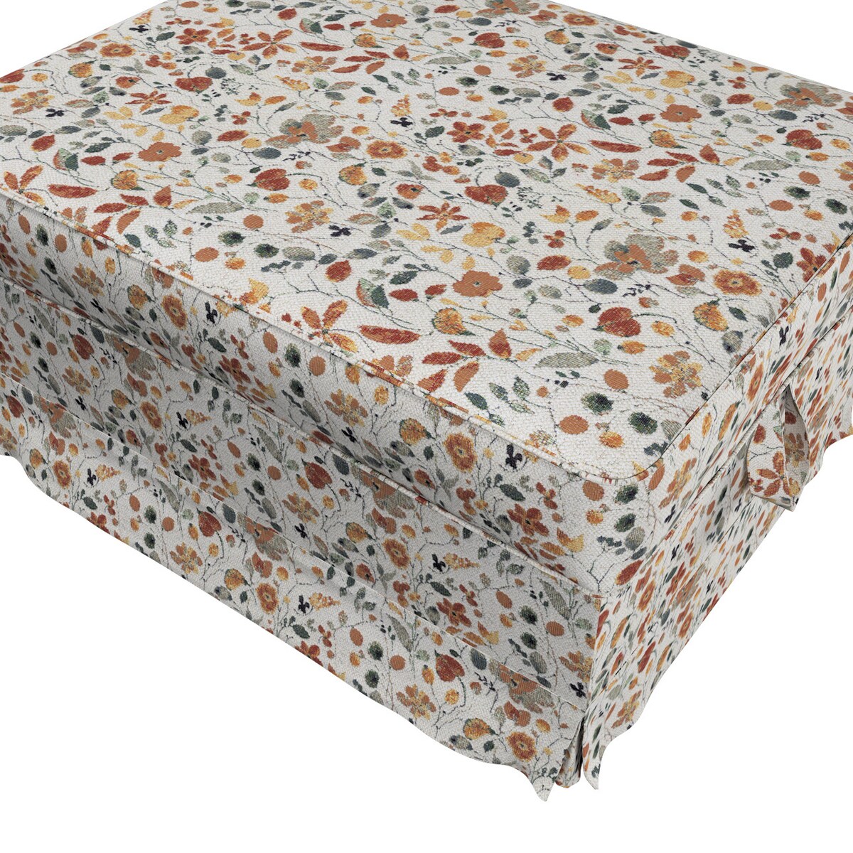Pokrowiec na podnóżek Ektorp Bromma, pomarańczowo-zielone kwiaty na kremowym tle, 60 x 79 x 42 cm, Cosy Home