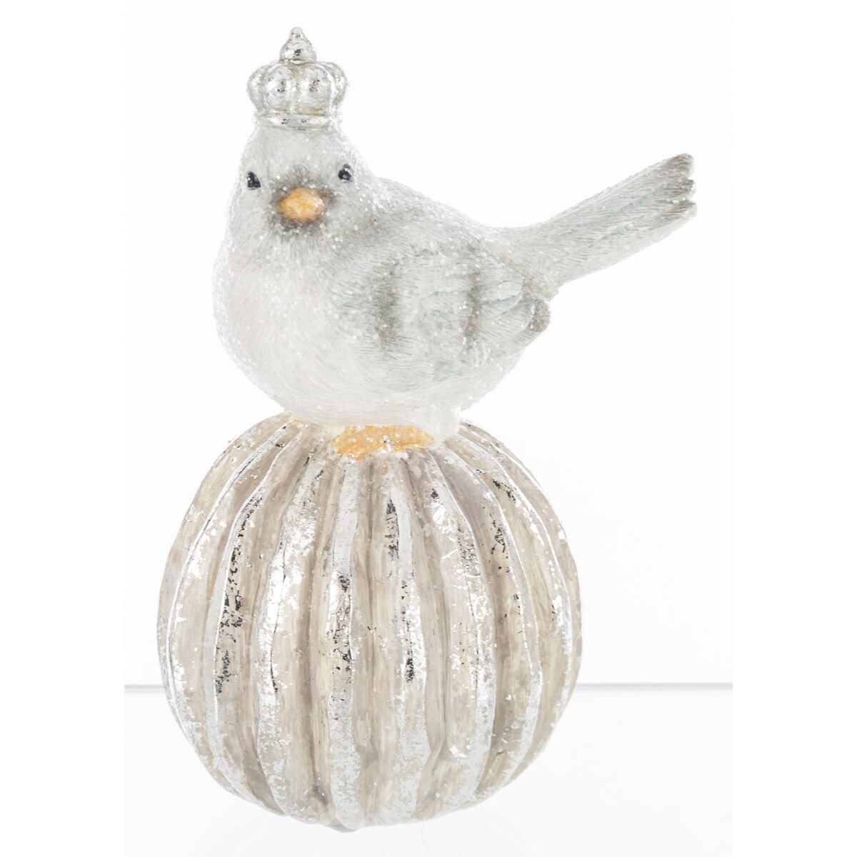 Dekoracja - 2 ptaszki w koronach siedzących na bombkach 16,5x8,5 cm SILVER