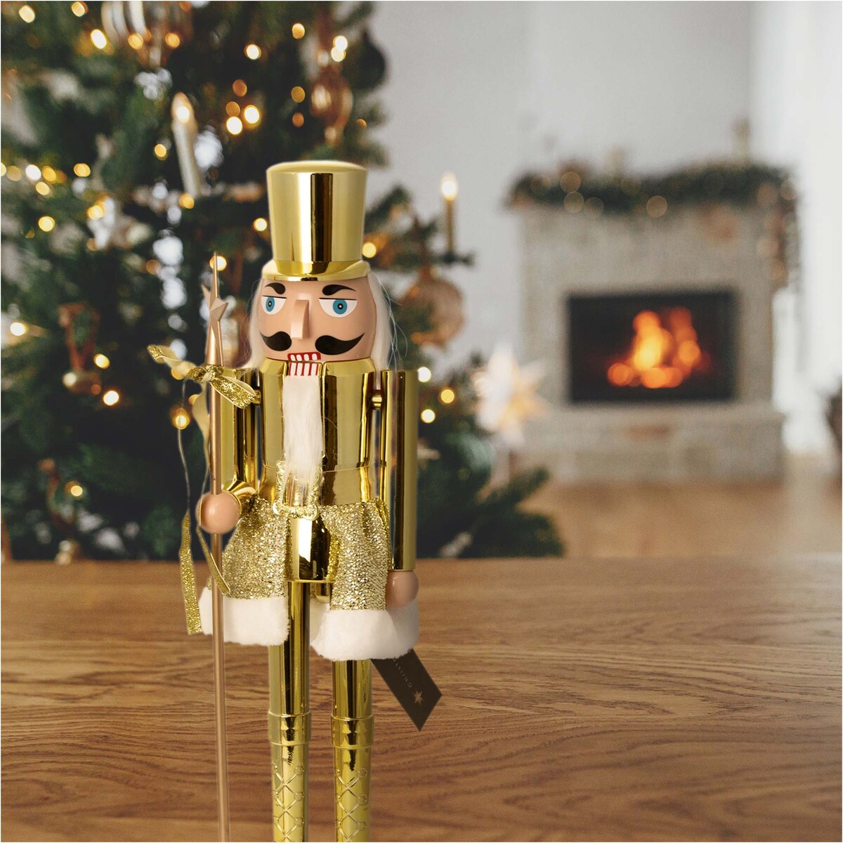 Figurka Dziadek Do Orzechów 60 Cm Boże Narodzenie Złoty Czapka Płaska