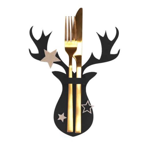 Pokrowiec na sztućce Świąteczny 6 szt Renifer Czarny