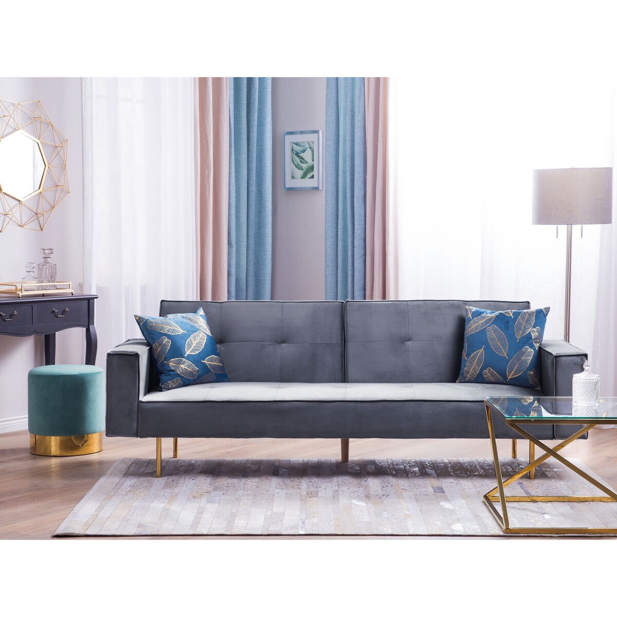 Sofa rozkładana welurowa szara VISNES