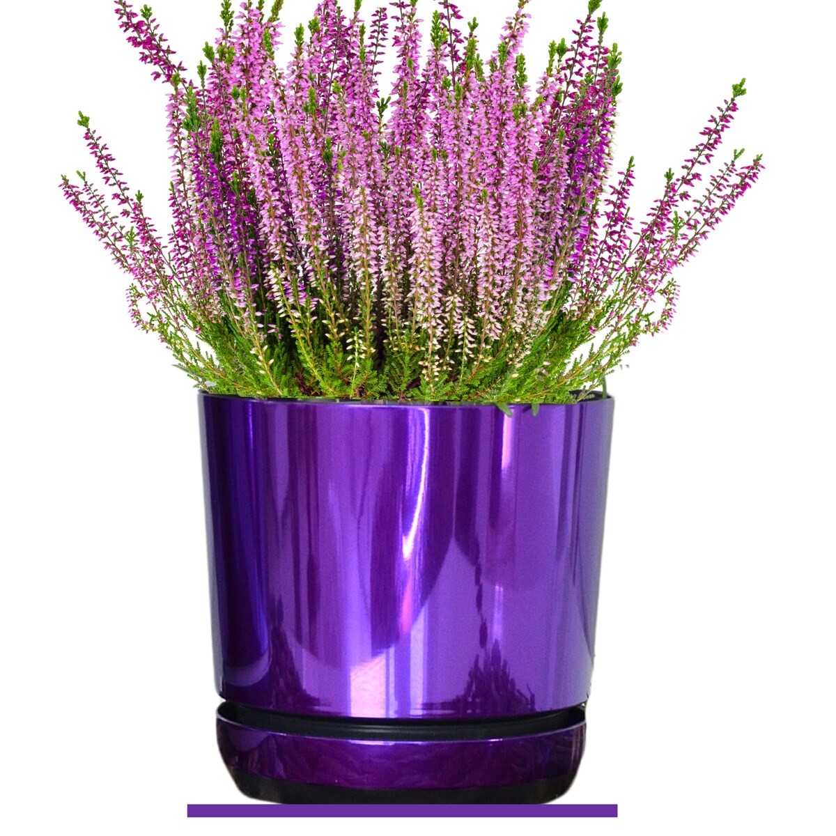 16 cm wzór FIOLETOWY BŁYSZCZĄCY Doniczka z podstawką glamour wysoki połysk metaliczny wrzosy lawenda krokusy storczyk orchidea