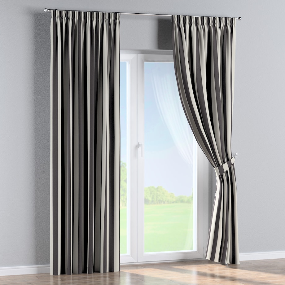 Zasłona na taśmie marszczącej 1 szt. 130x260 biało-grafitowe pionowe pasy (5,5cm)