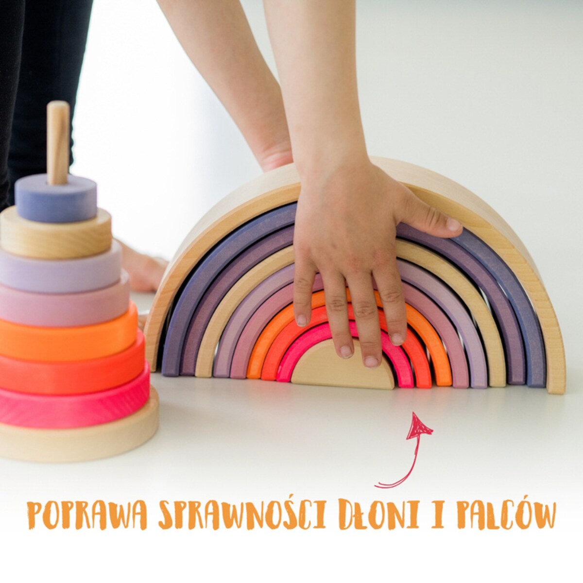 Tęcza Grimm’s 10 elementów - drewniane klocki neon-pink 3+