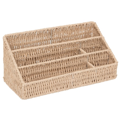 Organizer na biurko z plecionki KORD, 33 x 14,5 x 15,3 cm, kolor brązowy, papier