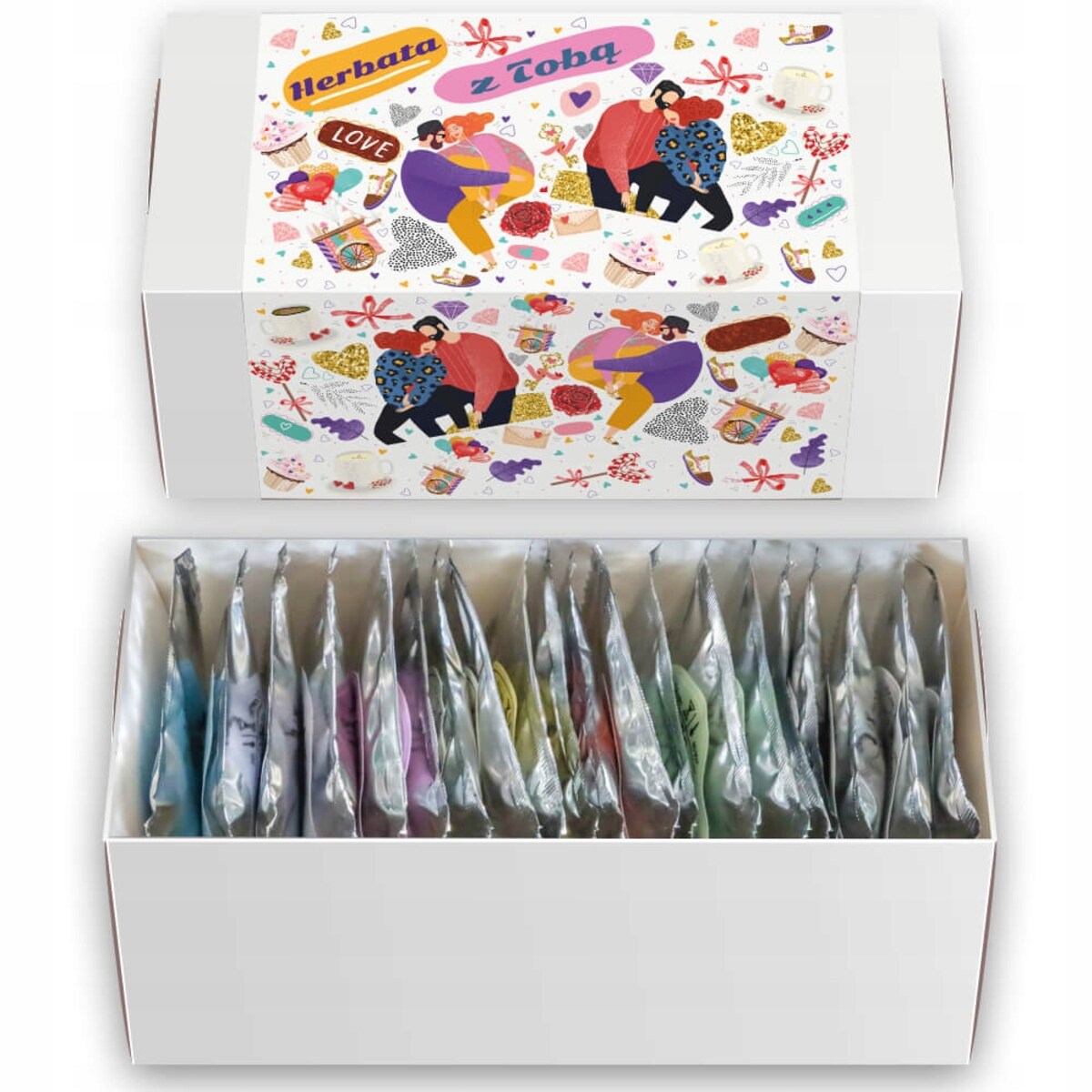 Zestaw prezentowy upominkowy "HERBATA Z TOBĄ" - herbaty premium 20 smaków - prezent upominek na walentynki dla chłopaka dziewczyny niej niego żony męża kobiety faceta mężczyzny narzeczonej