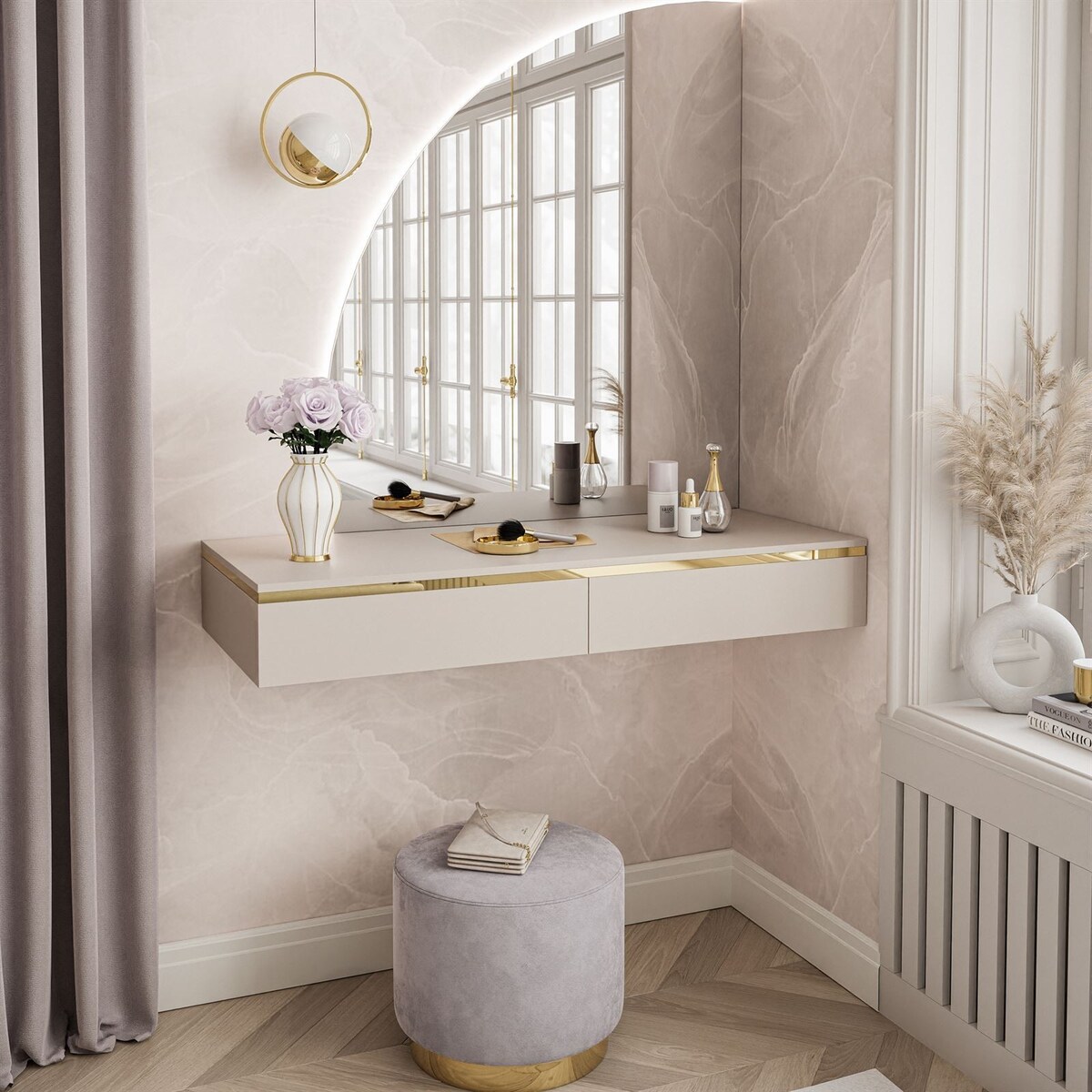 Toaletka AURORA-Q wisząca kaszmir z lustrem prawym