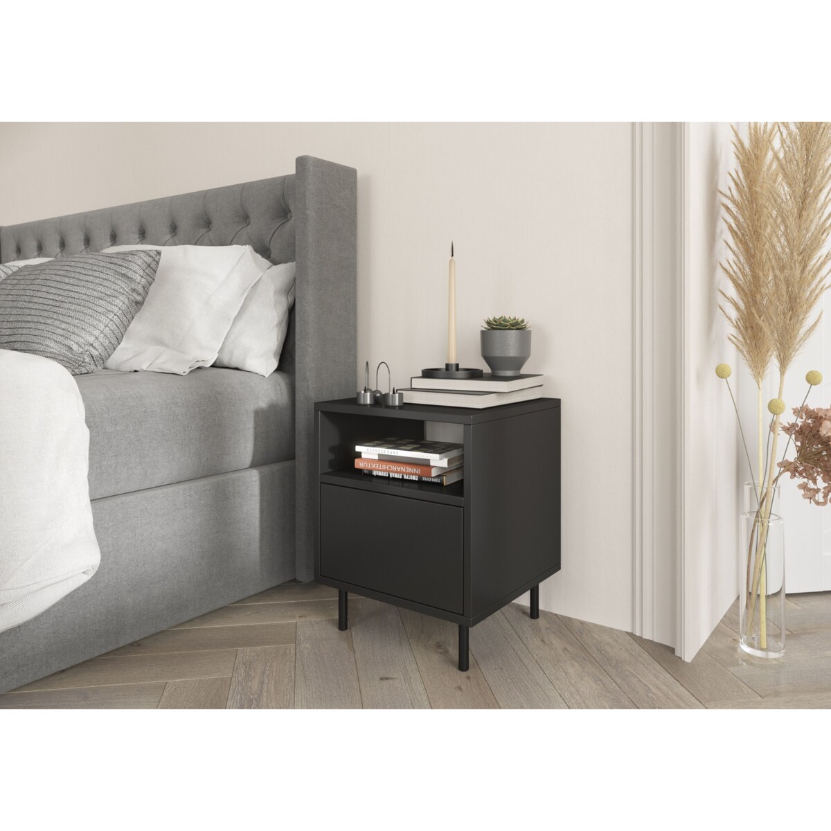 Czarna nowoczesna szafka nocna Dancan MIRKA