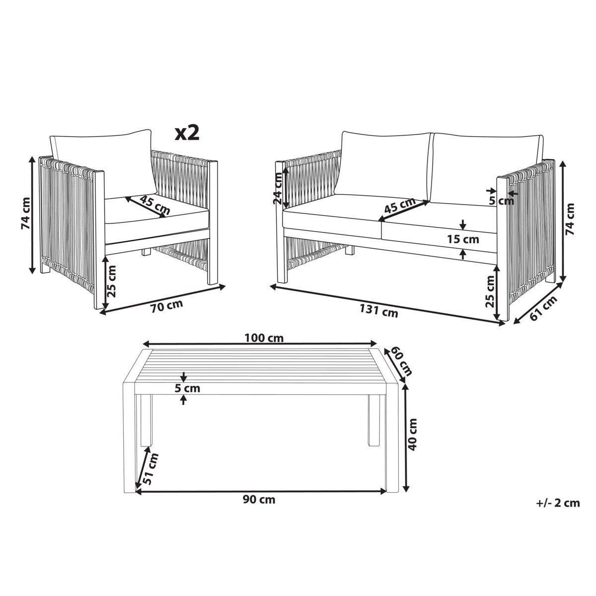 Zestaw ogrodowy 4-osobowy drewniany z plecionką beżową ANTRIA