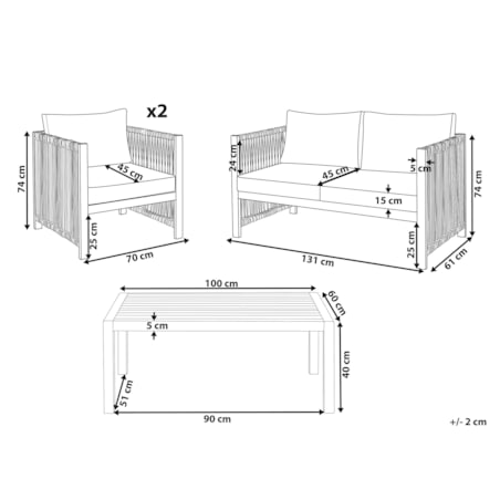 Zestaw ogrodowy 4-osobowy drewniany z plecionką beżową ANTRIA