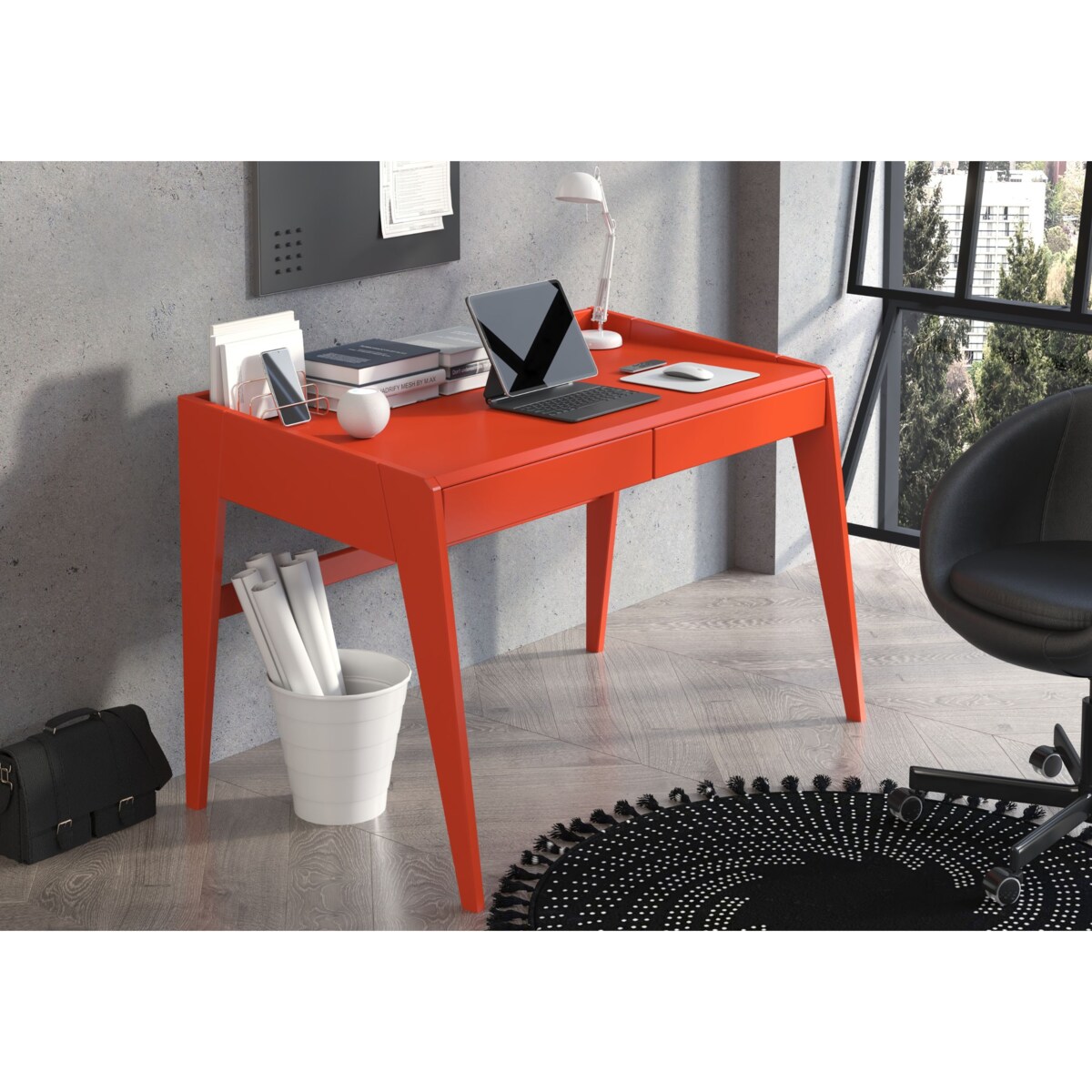 Drewniane bukowe biurko / toaletka z szufladami Visby LISA / kolor marsala