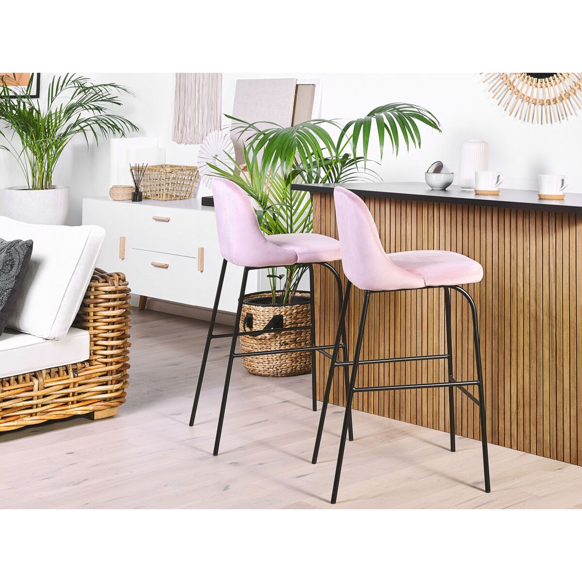 Zestaw 2 krzeseł barowych welurowy różowy NEKOMA