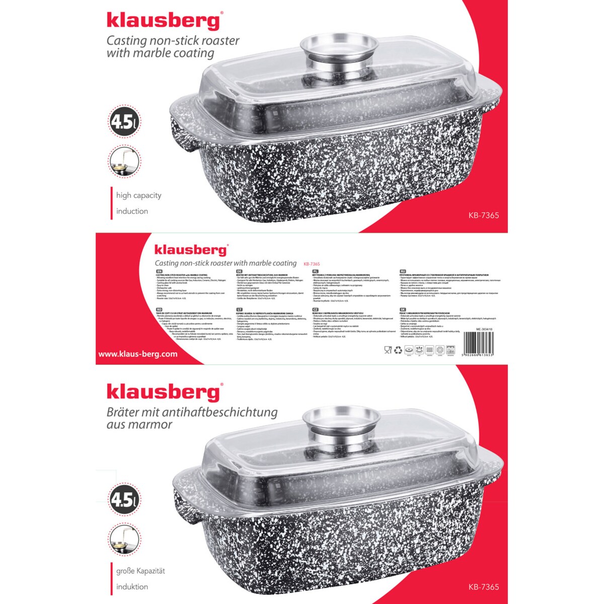 Brytfanna z powłoką marmurową KLAUSBERG 4.5L 32cm 2 elementy