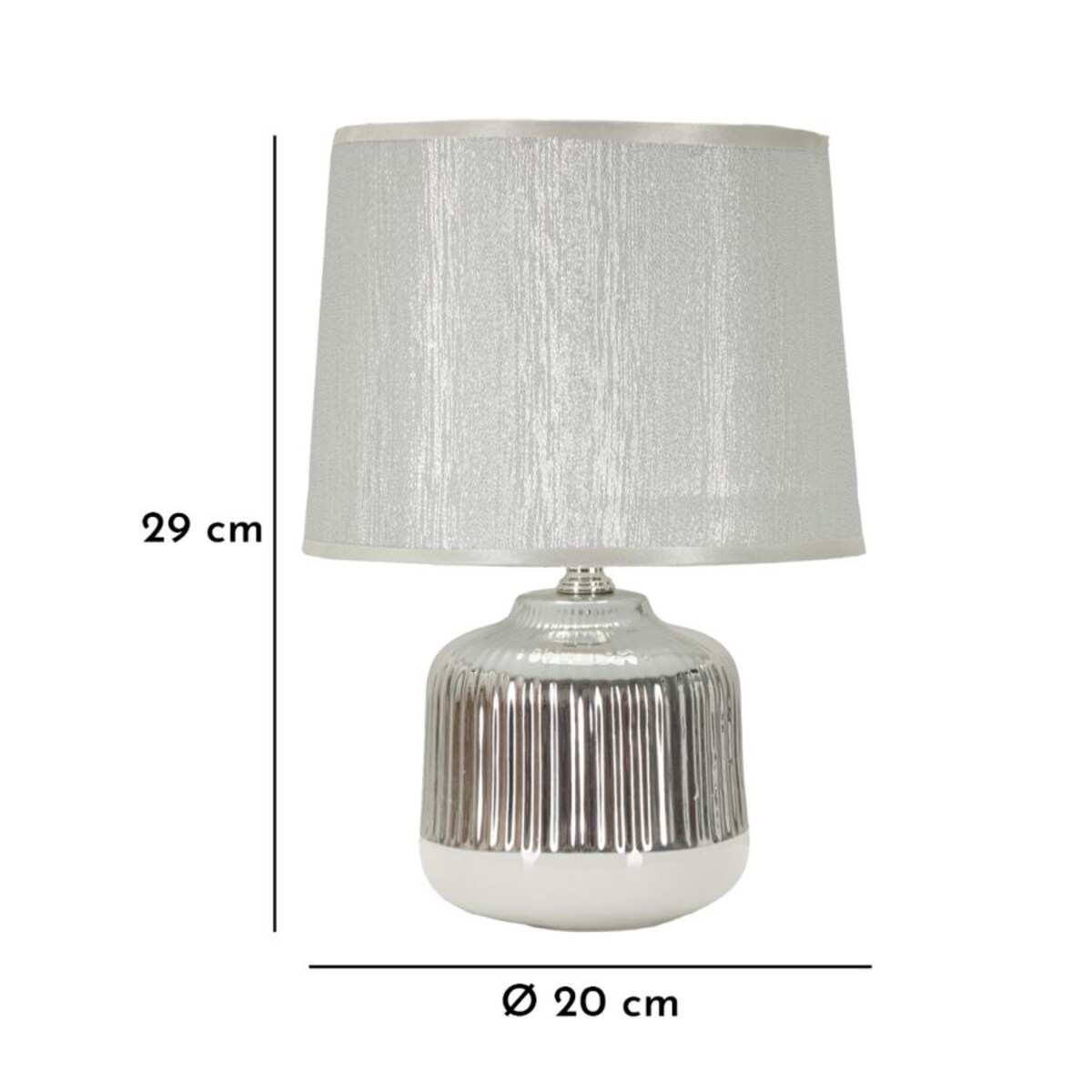 Lampa stołowa Lucina, kolor biały i srebrny, ceramika, żelazo i tkanina, 20 x 20 x 29 cm, 1 x E14, do salonu i sypialni, Mauro Ferretti