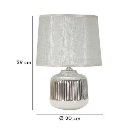 Lampa stołowa Lucina, kolor biały i srebrny, ceramika, żelazo i tkanina, 20 x 20 x 29 cm, 1 x E14, do salonu i sypialni, Mauro Ferretti