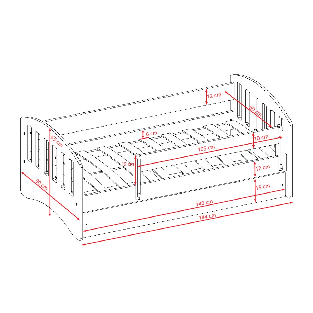 Łóżko classic 1 białe z szufladą materac 140/80