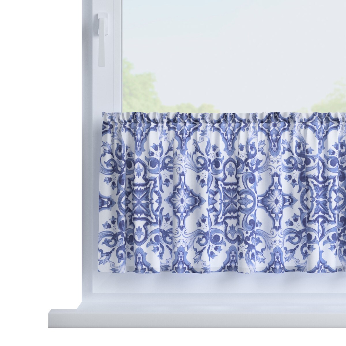 Zazdrostka prosta na metry 260x0 niebieskie wzory na białym tle