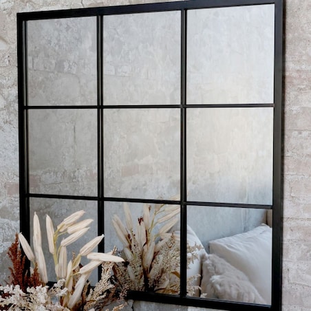 Lustro okno czarne ze szprosami 90x90 cm