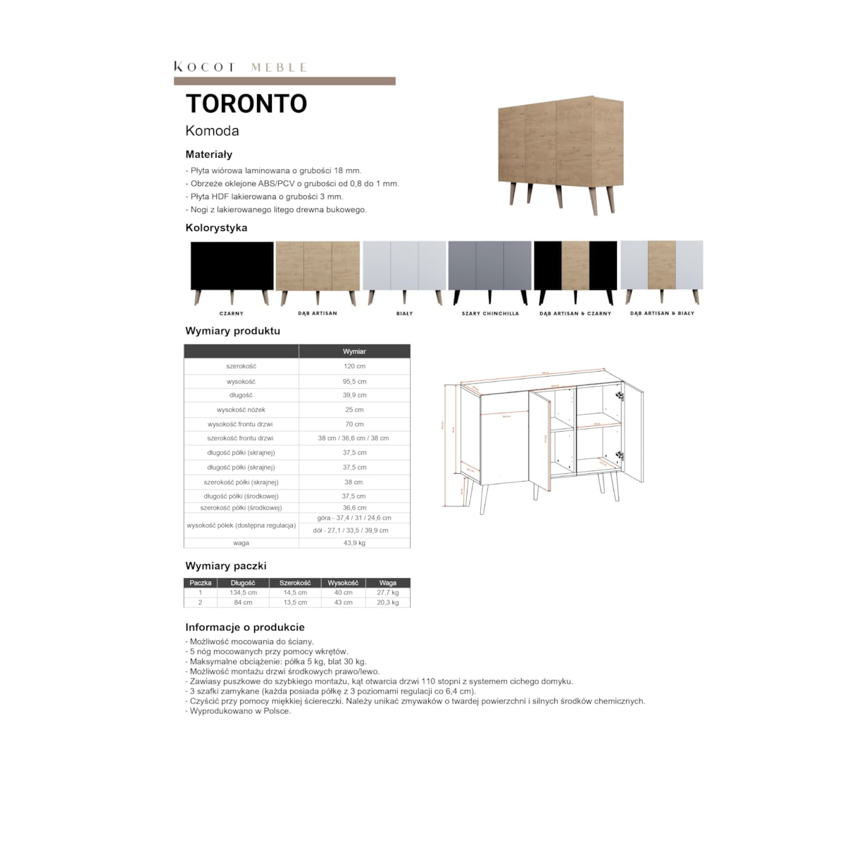 Komoda Toronto szara chinchilla