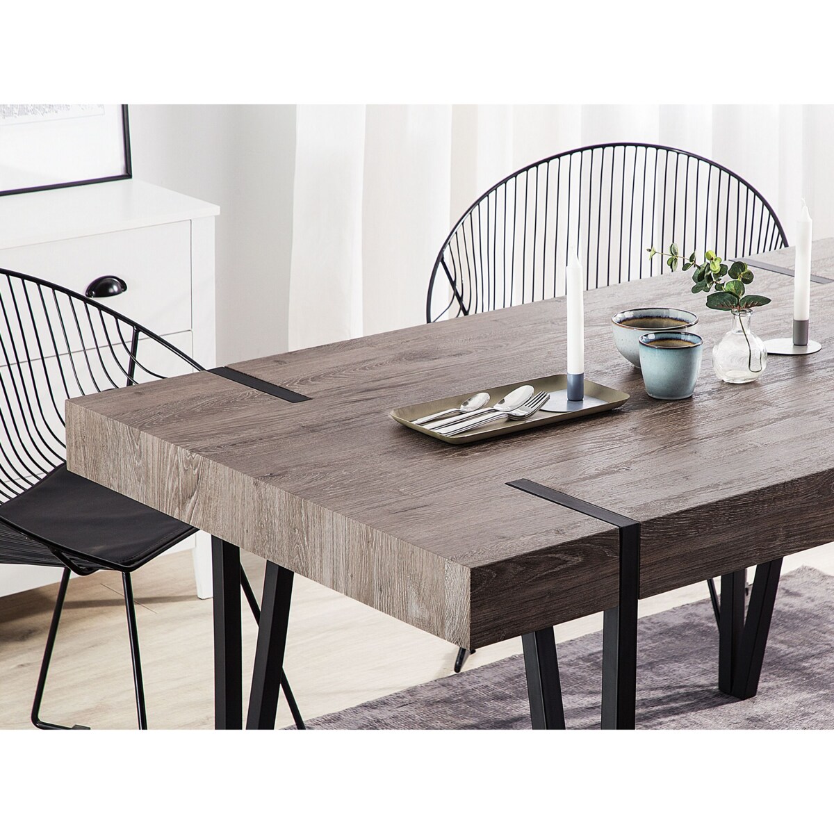 Stół do jadalni 150 x 90 cm ciemne drewno z czarnym ADENA