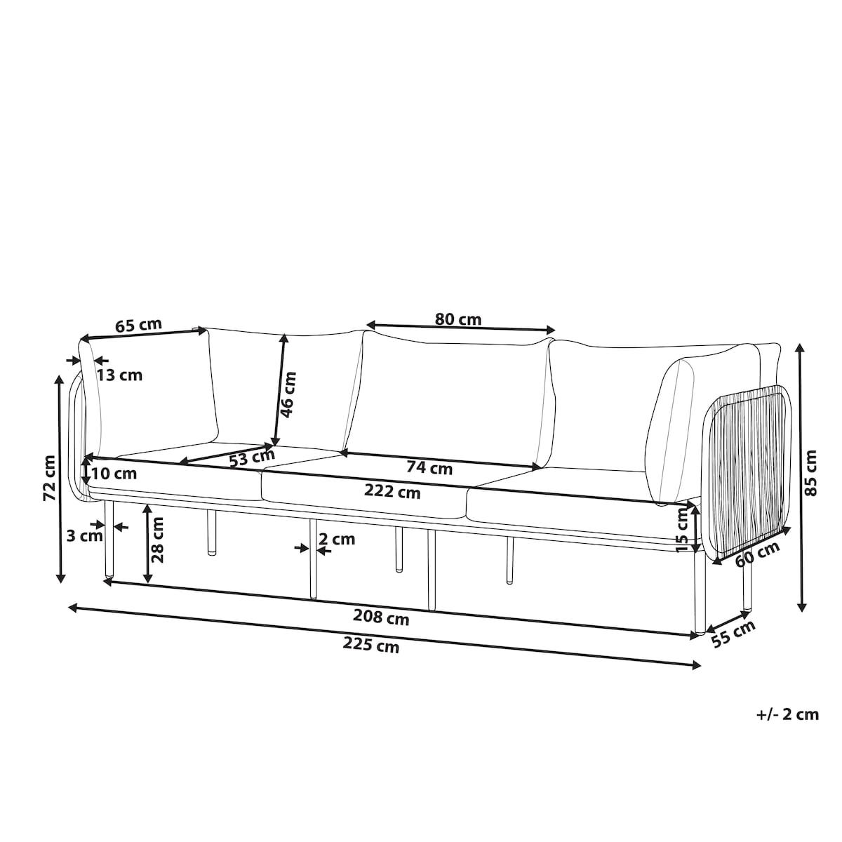 Sofa ogrodowa dla 3 osób SENISE Metal Szary