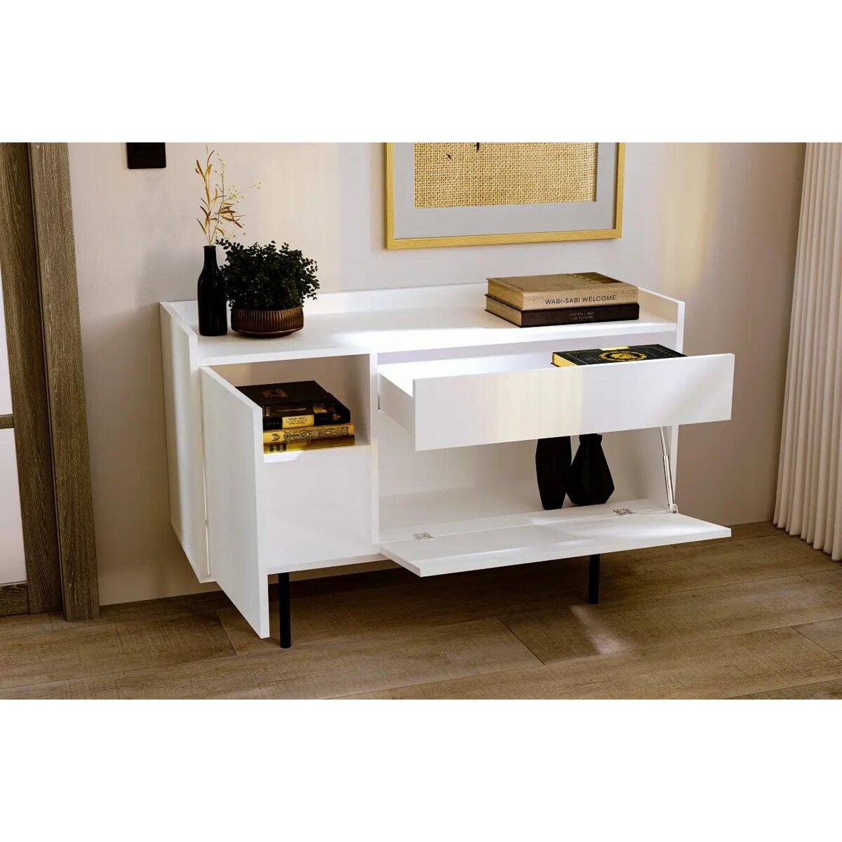 Biała komoda na metalowych nóżkach Skandica BOHEMIA