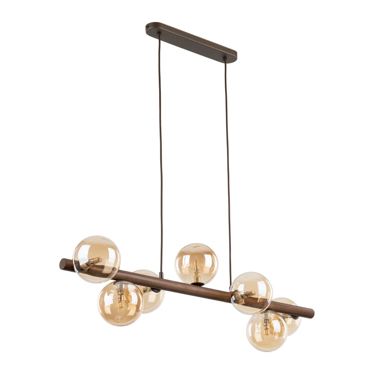 Lampa wisząca TK Lighting ESTERA WOOD 11096, 7xG9, bursztynowe szkło, drewno, glamour