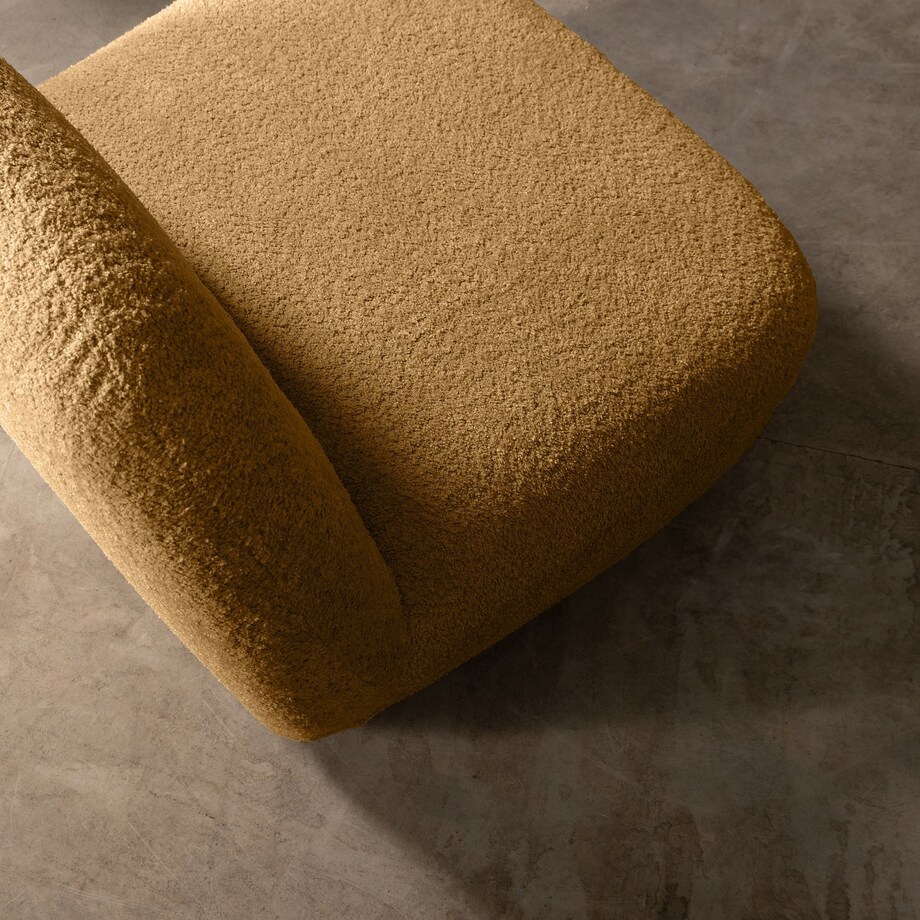 Fotel obrotowy bouclé musztardowy Eroni