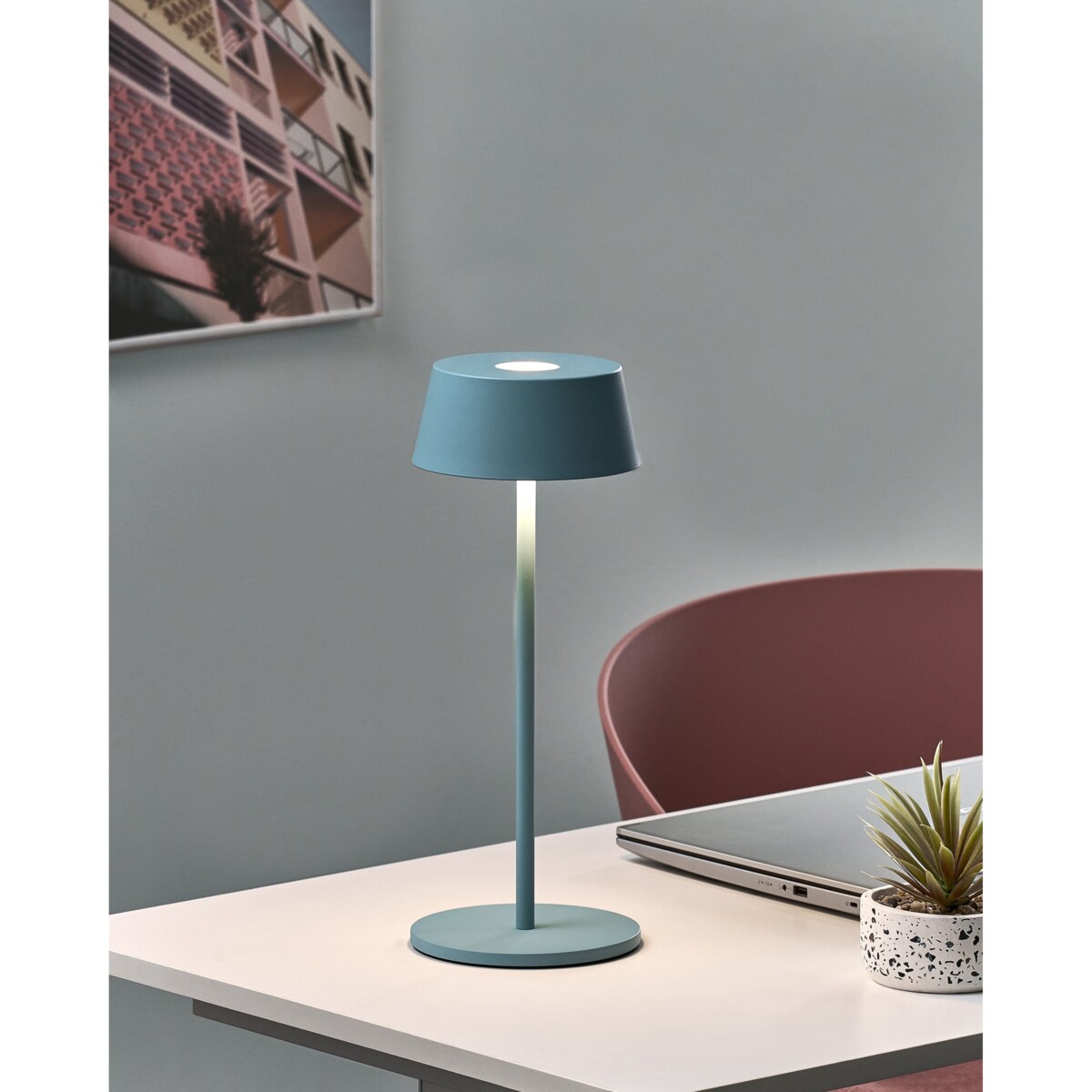 Bezprzewodowa lampa stołowa LED GUDER Ze ściemniaczem Metal Niebieski