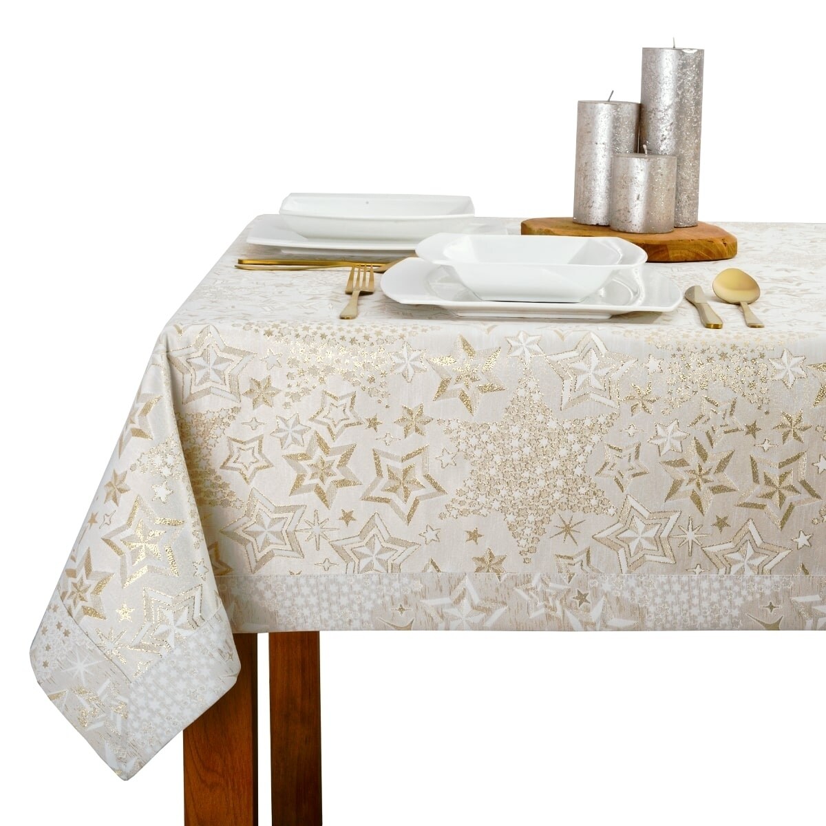 Obrus kremowo złoty Gwiazdki - 120x160 cm - złoty