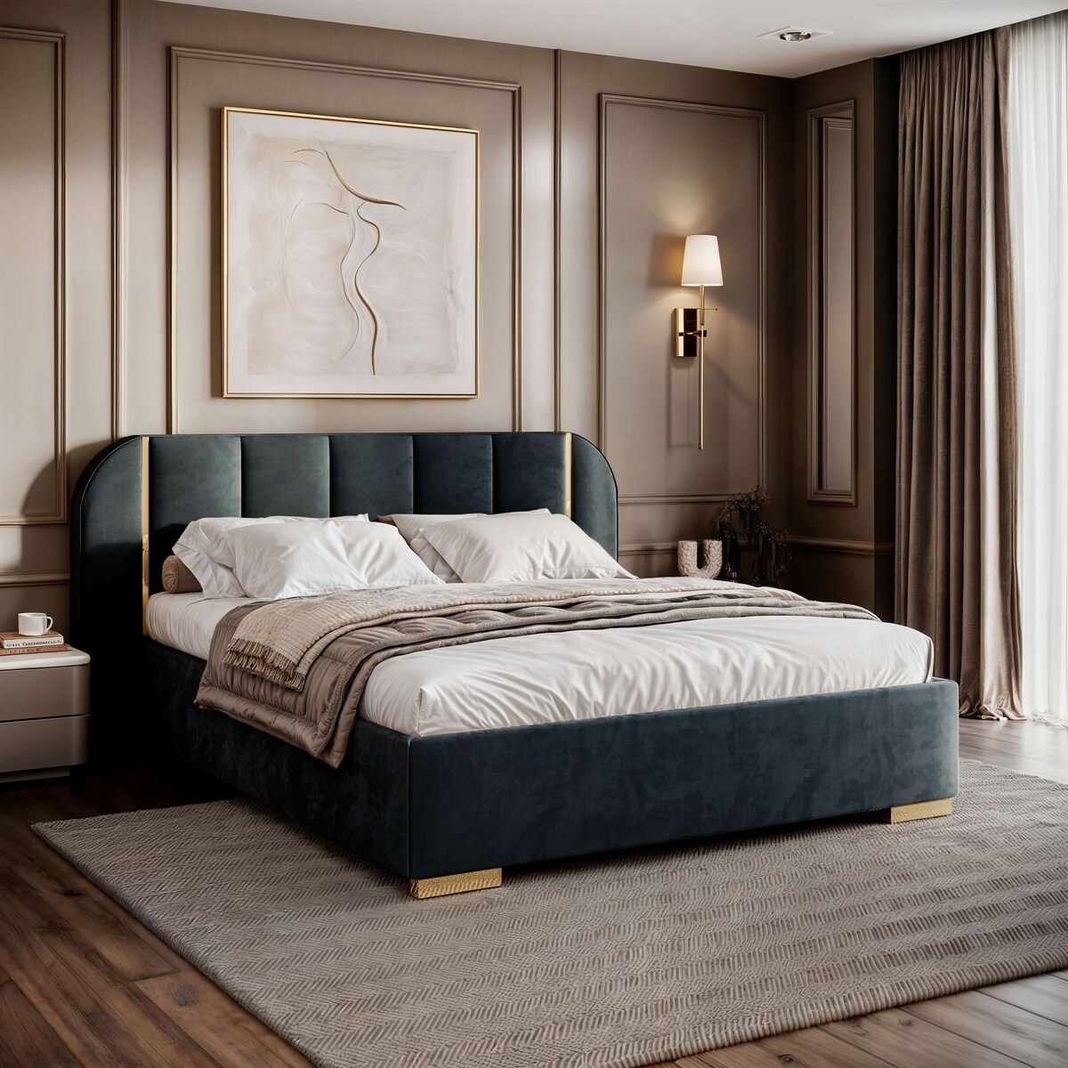 Łóżko tapicerowane AMARA GOLD, pojemnik, stelaż 32, 180x200, Royal Velvet 87233