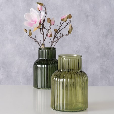 Wazon szklany RELEA, zielony, ryflowane szkło, 20 cm