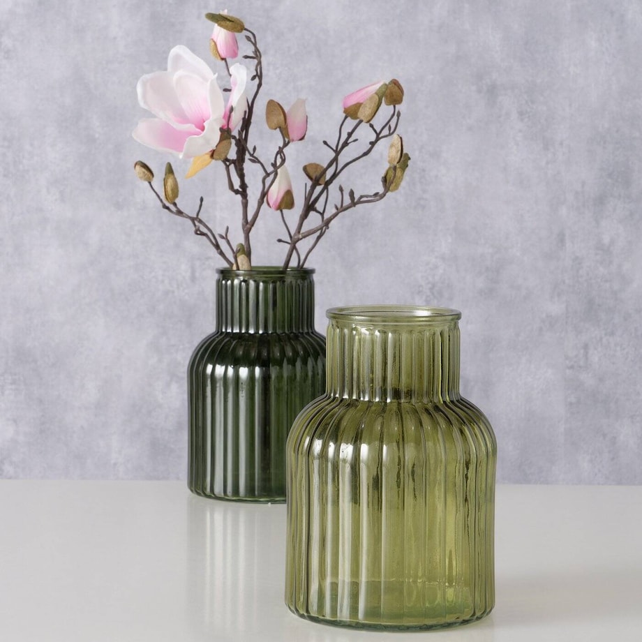 Wazon szklany RELEA, zielony, ryflowane szkło, 20 cm