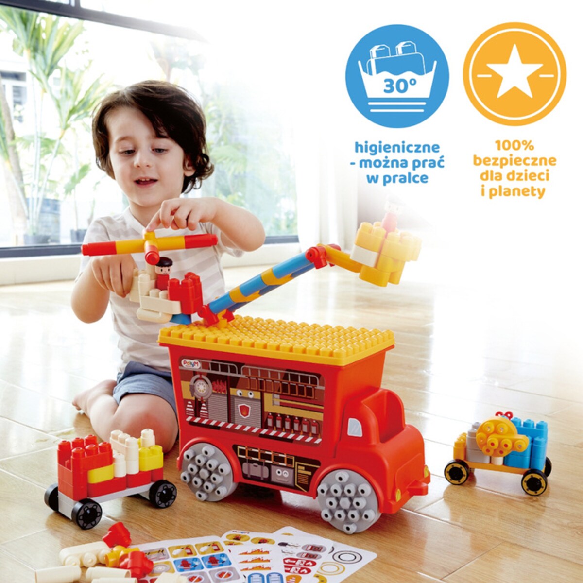 Miękkie Klocki Konstrukcyjne w Aucie Straż Pożarna 106 el. 18m+ PolyM