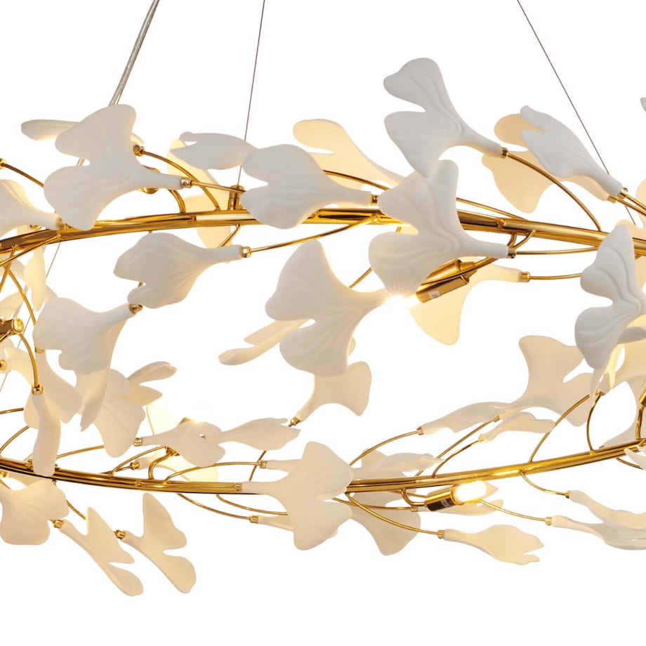 Ceramiczna lampa zwieszana Botanika XY080P-100 Step ozdobna liście złoty biały