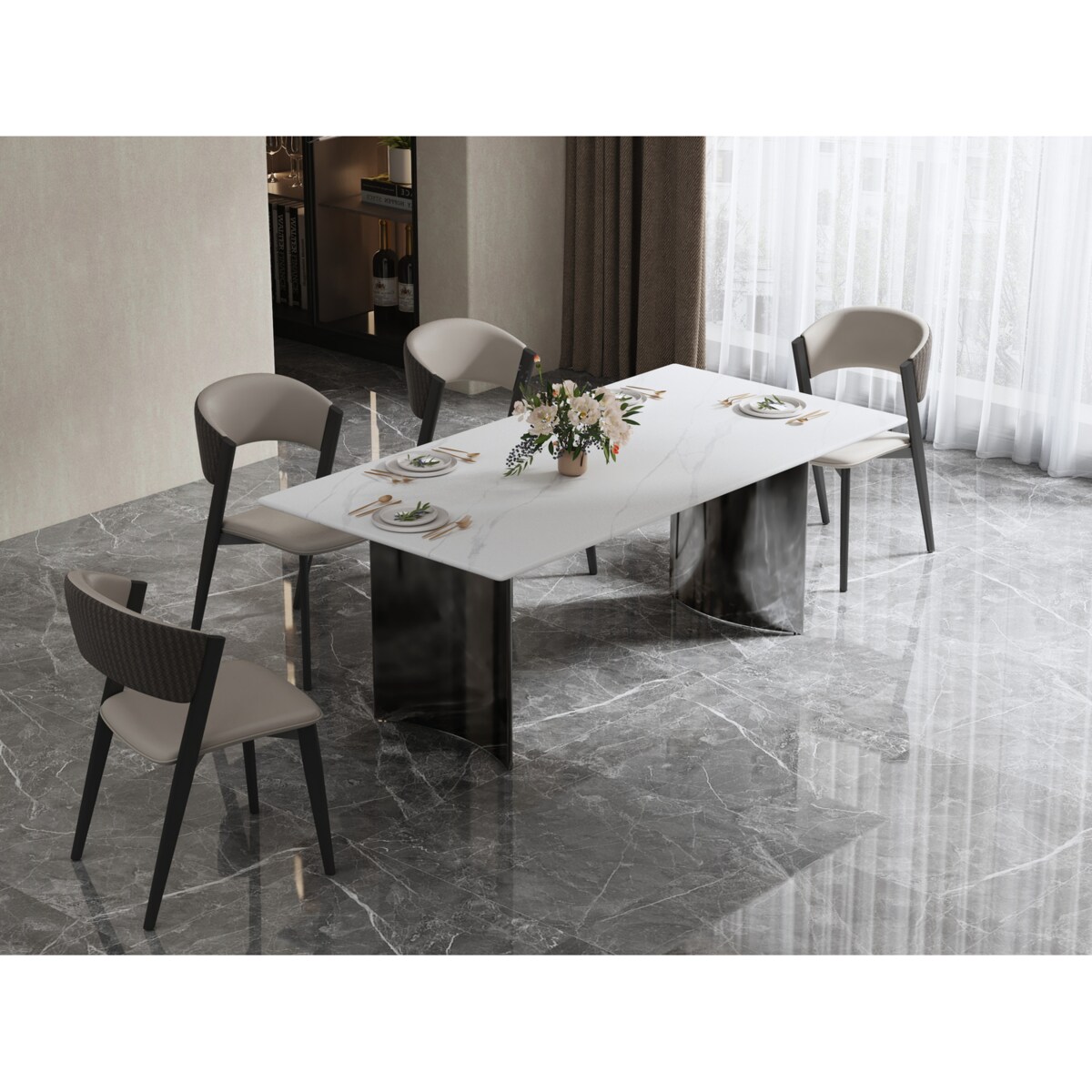 Stół srebrny Glamour Nowojorski Wenecja z blatem o wzorze marmuru 180x90x75